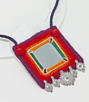 Big square mirror, zinc ornament Hand Embroidered Necklace