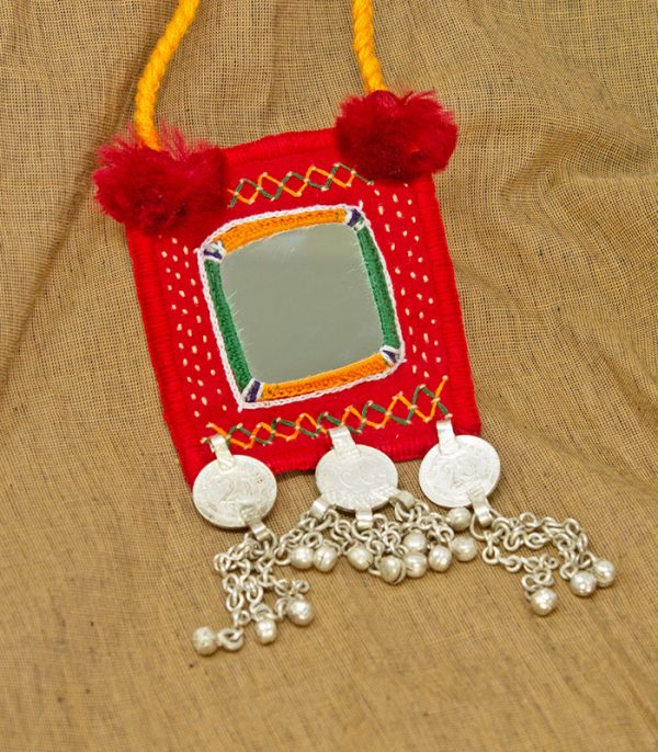 big square mirror, sheli metal ornament Hand Embroidered necklace