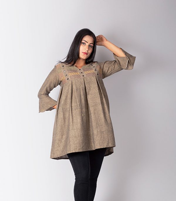 Olive Cotton Kurti With Embroidery