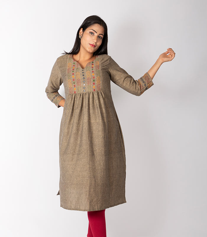 Bottle Green Heavy worked kurti top and duppata – Threads
