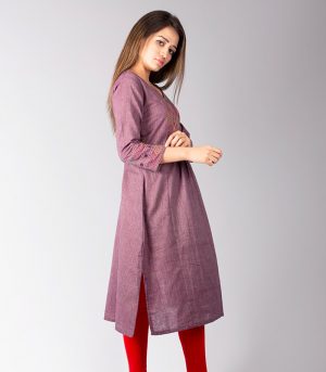 Plum Coloured Kurti with Mirror Embroidery