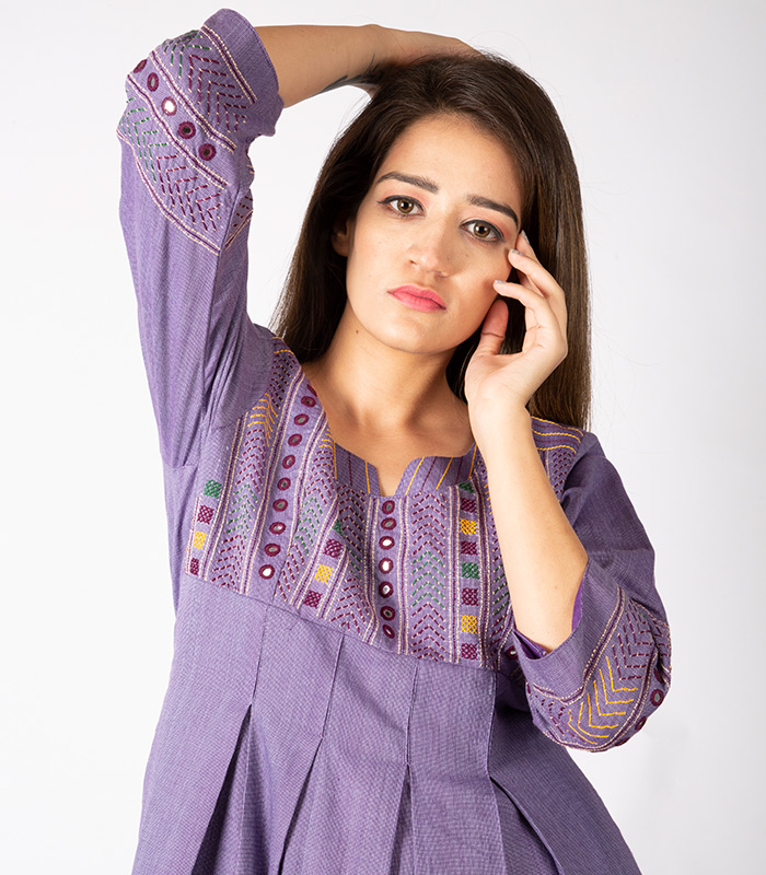 Women's Rayon fabric purple color Embroidered Flared kurti and dupatta set  , casual wear daily wear , kurti set , kurti for women