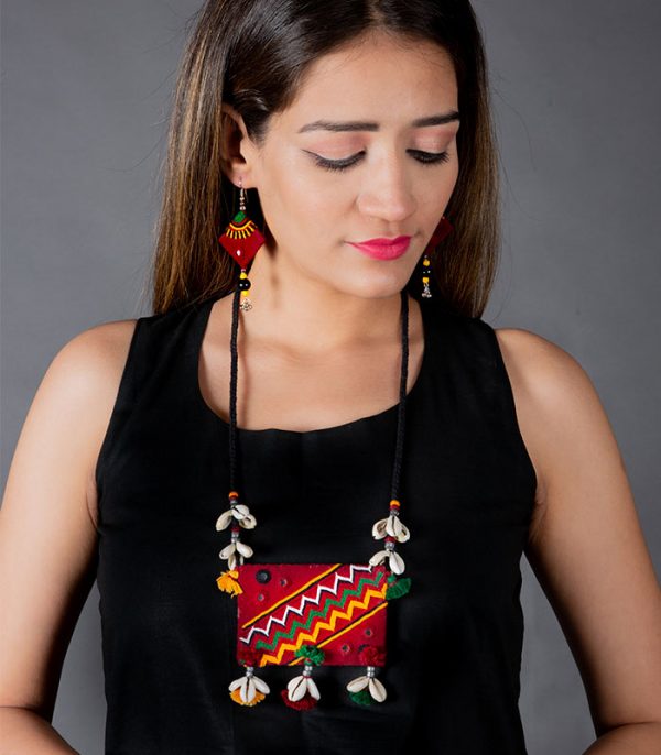 Red Coloured Necklace with Embroidery