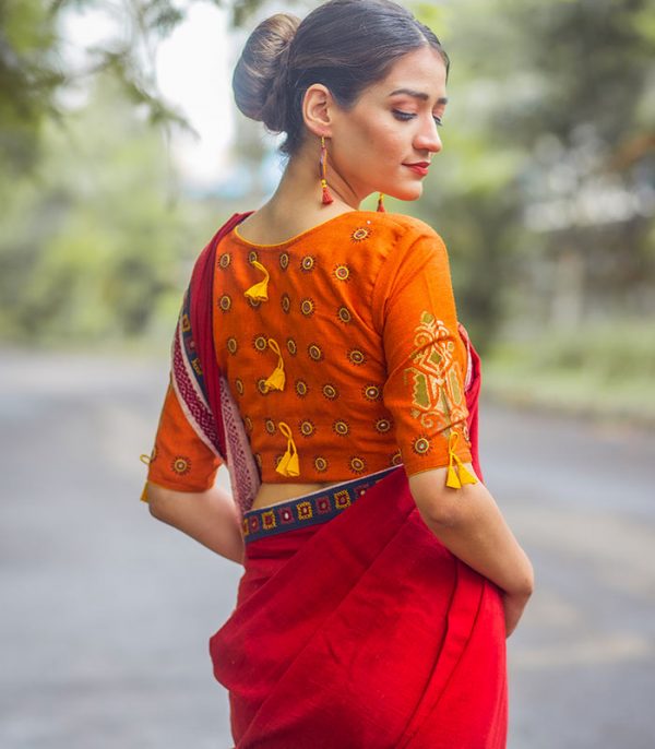 Orange Blouse with Mirror Embroidery