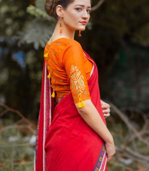 Orange Blouse with Mirror Embroidery