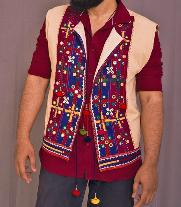 Khadi Fabric Traditional Hand Embroidered Jacket