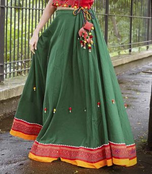 Metallic Green Ghagra with Embroidery