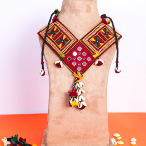 handcrafted banjara (gormati) gor embroidered necklace with mirrors & cowrie shells