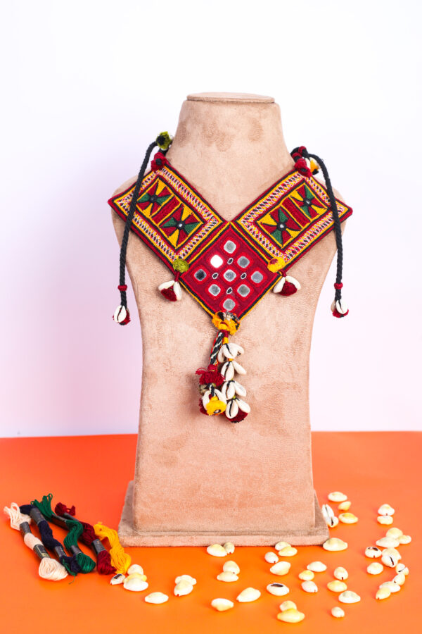 handcrafted banjara (GORMAATI) gor embroidered necklace with mirrors & cowrie shells