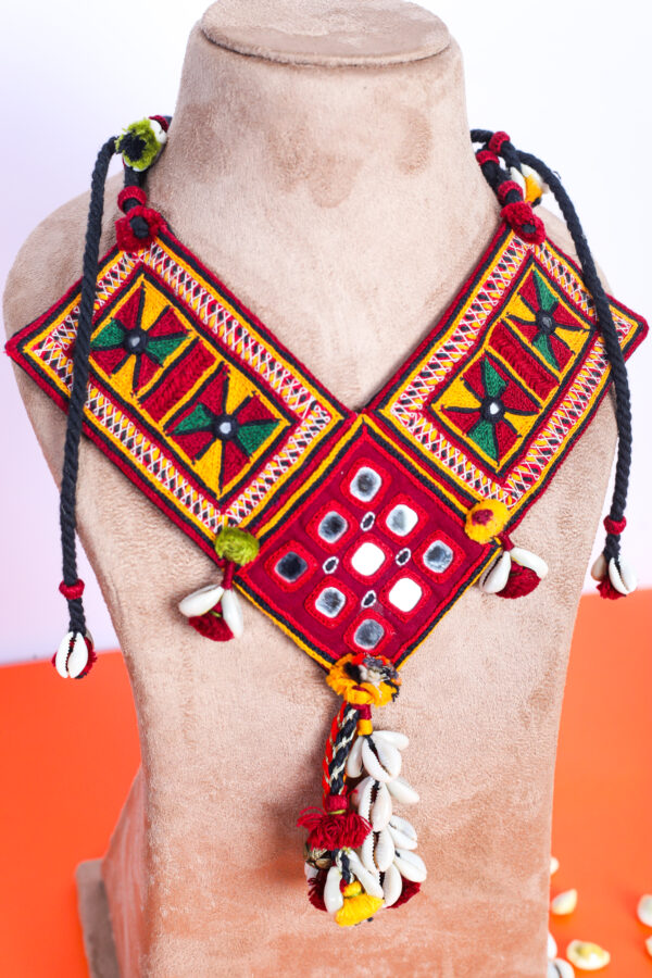 handcrafted banjara (GORMAATI) gor embroidered necklace with mirrors & cowrie shells