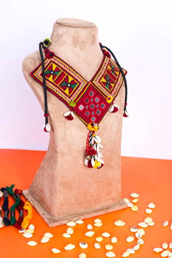handcrafted banjara (GORMAATI) gor embroidered necklace with mirrors & cowrie shells