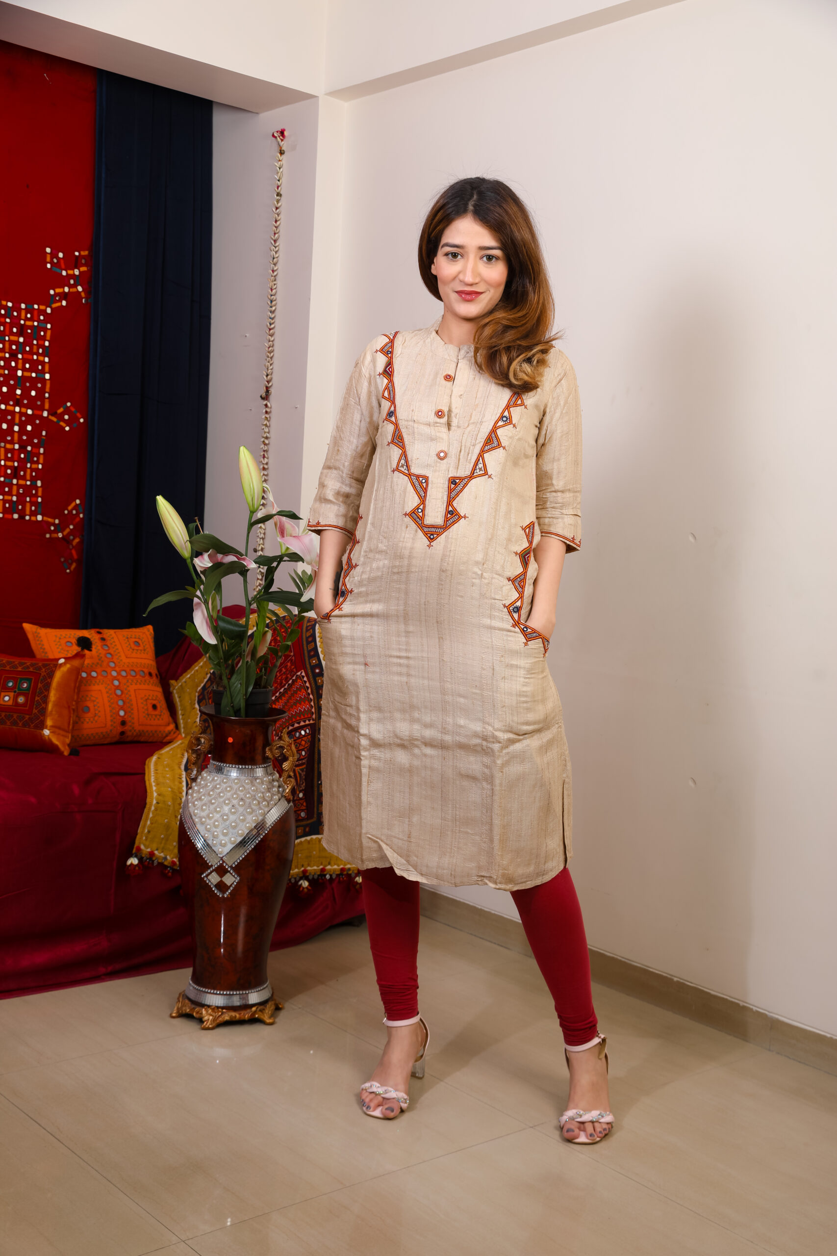 handcrafted banjara (gormati) tussar silk kurti with gor embroidery for women handcrafted banjara (gormati) tussar silk kurti with gor embroidery for women