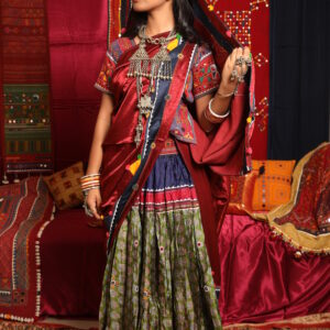 i embroidered fusion lehenga set with draped dupatta | Traditional ethnic festive wear for women
