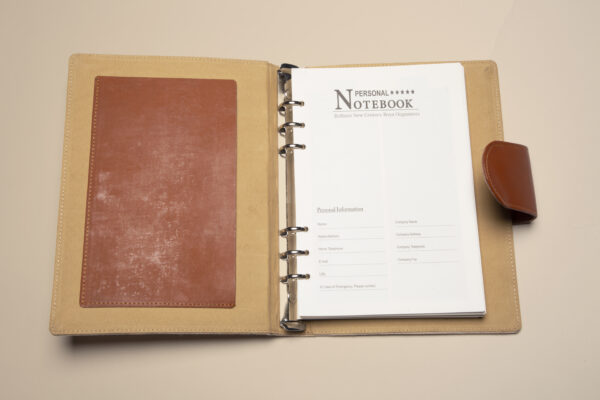 handcrafted linen diary with multicolor embroidered motif & leather closure