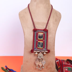 handcrafted tribal mirror work pendant necklace with coin tassels