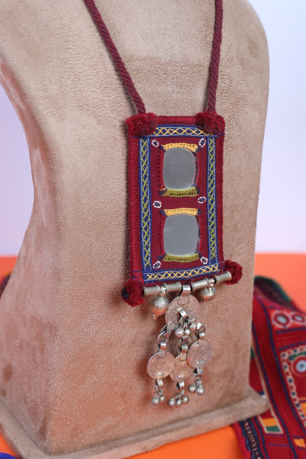 handcrafted Gormaati mirror work pendant necklace with coin tassels