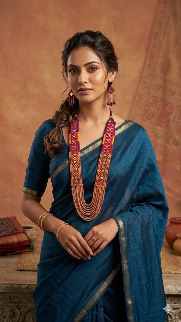 handcrafted layered beaded Gormaati necklace with embroidered straps