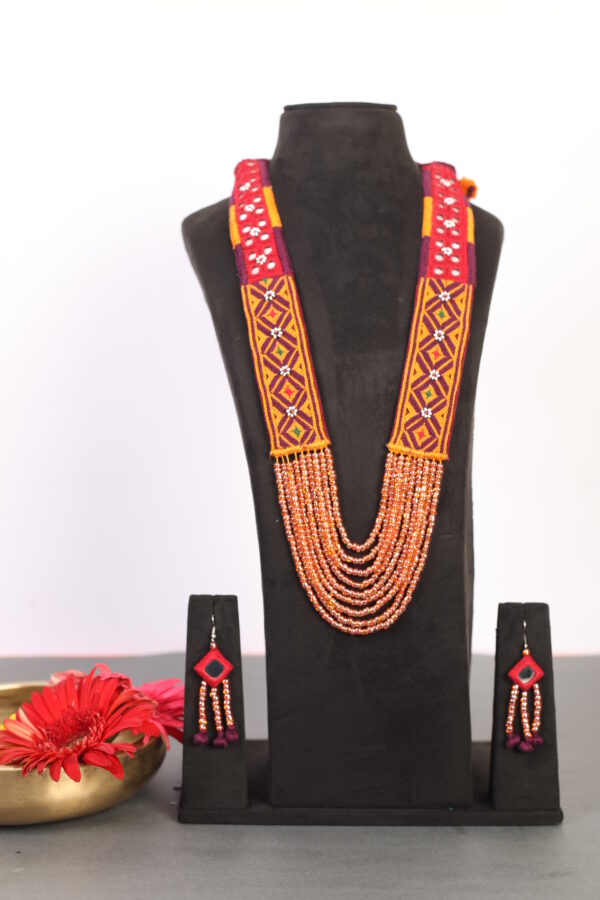 handcrafted layered beaded Gormaati necklace with embroidered straps