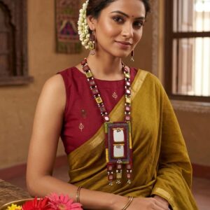 handcrafted Gormaati mirror pendant necklace set with embroidered strap