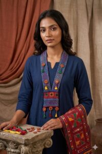 handcrafted embroidered long pendant necklace with tassel detailing