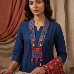 handcrafted embroidered long pendant necklace with tassel detailing