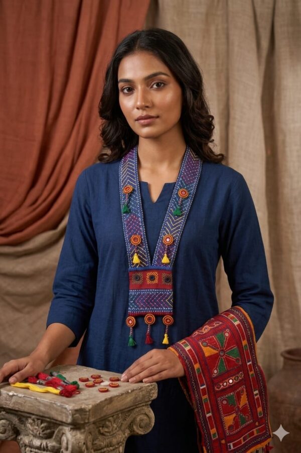 handcrafted embroidered long pendant necklace with tassel detailing