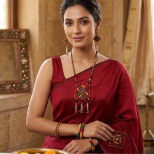 handcrafted Gormaati embroidered pendant necklace set with earrings