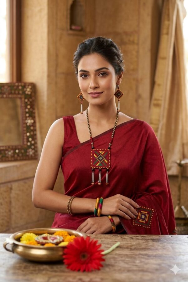 handcrafted Gormaati embroidered pendant necklace set with earrings