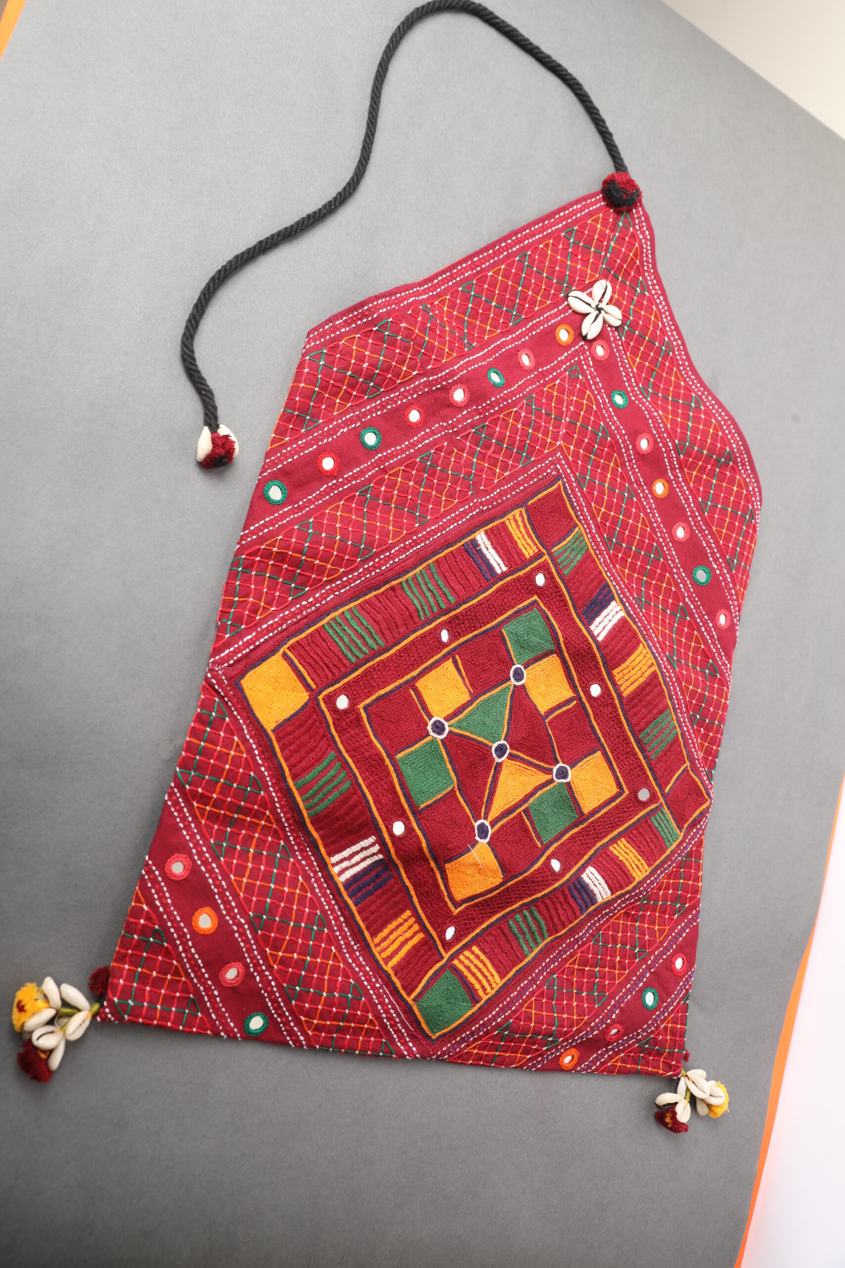 handcrafted i khalchi with shell tassels & hanging cord | ethnic embroidered wall décor / Traditional statement piece