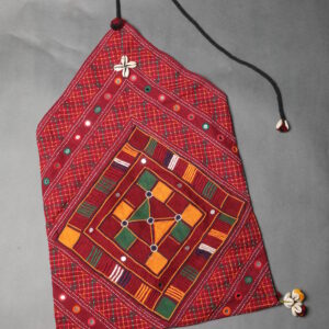 handcrafted kutchi khalchi wall hanging with pocket | embroidered ethnic décor with shell tassels & hanging cord