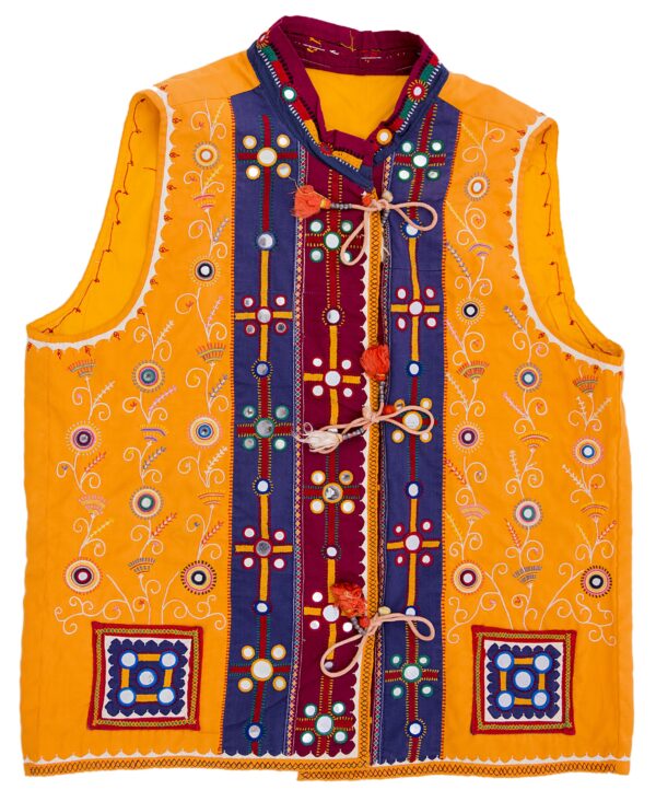 men’s yellow multicolor embroidered ethnic nehru jacket