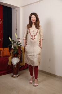 elegant tussar silk kurti with handcrafted embroidery & pocket detailing
