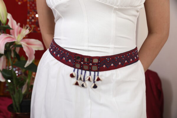 handcrafted mirror panel Gormaati waist belt | embroidered ethnic Traditional kamarbandh with tassel charms