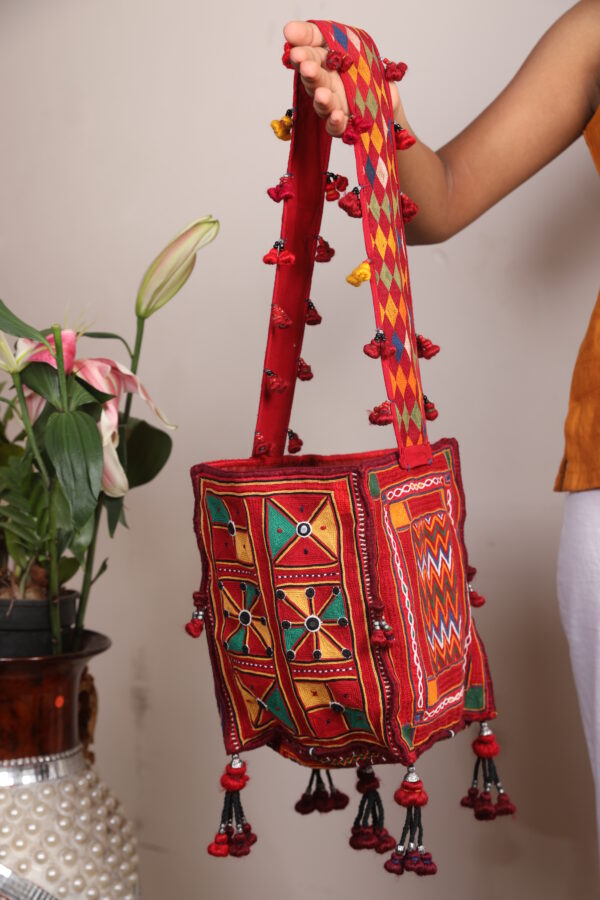 handcrafted banjara embroidered sling bag with tassels | multicolor ethnic crossbody bag for women
