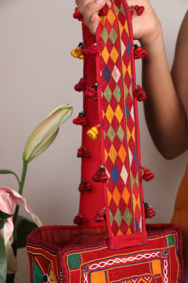 handcrafted banjara embroidered sling bag with tassels | multicolor ethnic crossbody bag for women
