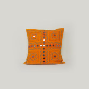 handcrafted embroidered cushion cover with mirror work – orange