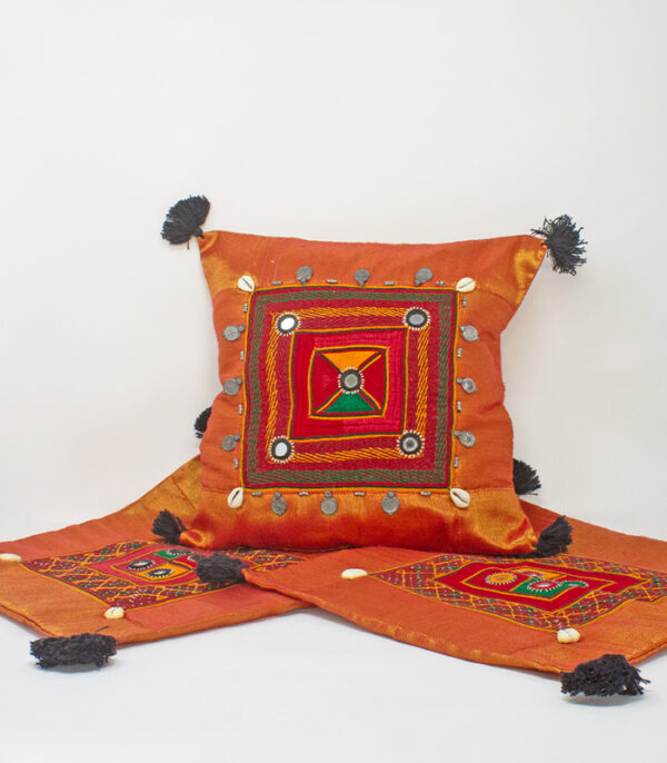 handcrafted black cushion cover with multicolor patchwork embroidery & floral appliqué – ethnic decorative throw pillow cover (16x16 inch)
