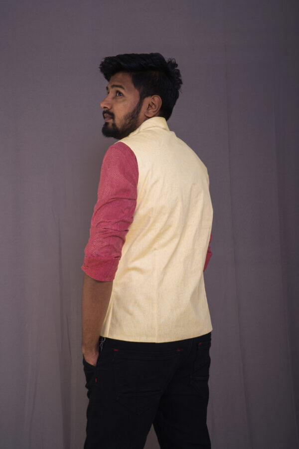 men’s beige embroidered ethnic nehru jacket with multicolor panel design